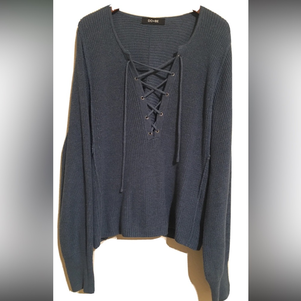 DO+BE‎ Lace-Up Oversized Blue Pullover Sweater Women's Size Small